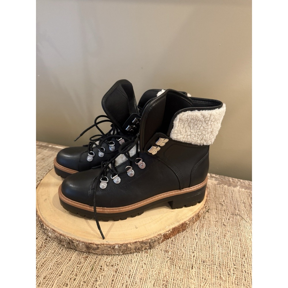 Marc Fisher Isalia Black Hiker Boots Size 9 Faux Shearling Lug Sole New